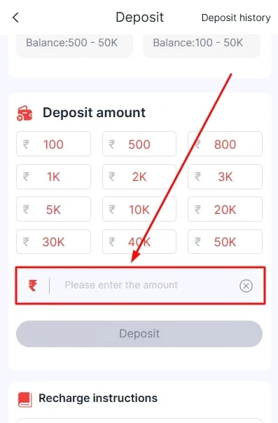 enter amount to deposit