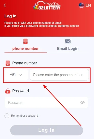 enter registered phone number